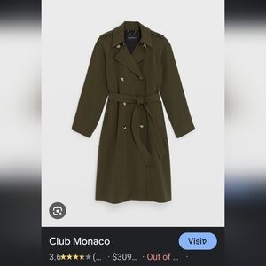 Club Monaco Dark Green Trench, Size S